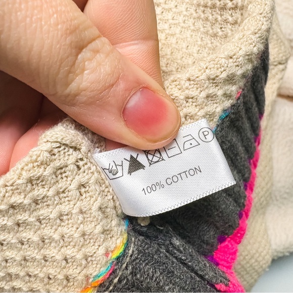 Lisa Todd Cream/Tan & Neon Rainbow Colorblock Border Order Knit Cotton Sweater M - Picture 8 of 8